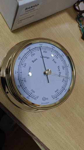 Barigo Regatta 184 Analog Barometer: Polished Brass Marine Weather Station, 100mm Dial