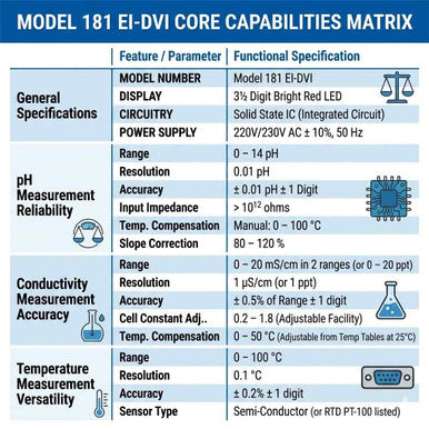 Digital 3-in-1 pH Conductivity Temperature Meter | Model 181 EI-DVI | Laboratory Benchtop Analyzer