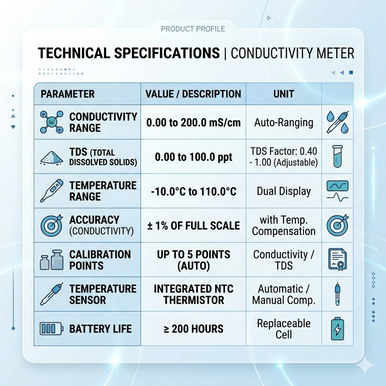 EUTECH Model ECCON70043S Conductivity/ATC Probe CONSEN9501D ,K=1.0 , Integral Electrode Holder & 100/240 VAC Adapter Cond/TDS Range 0 to 200ms/cm:0 to 100 ppt Powered by Main