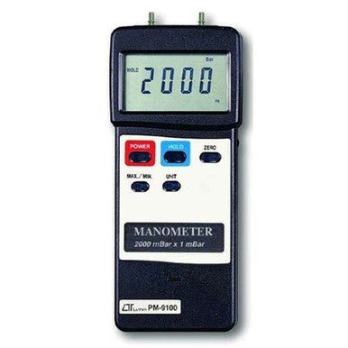 Manometer digital PM9100 dual & differential input 2000mbar x 1mbar measurements in mbar,psi,kg/cm2, inch/ k Hg. mm/HG. Inch/H20, meter/H20, atmosphere