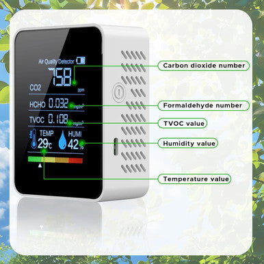 Prefessionall Indoor Air Quality Monitor MT05, 5 in 1 Portable Smartair Quality Tester for CO2 | TVOC | HCHO | Temp | Hum for Home Cars Plants and Pets So On(White)
