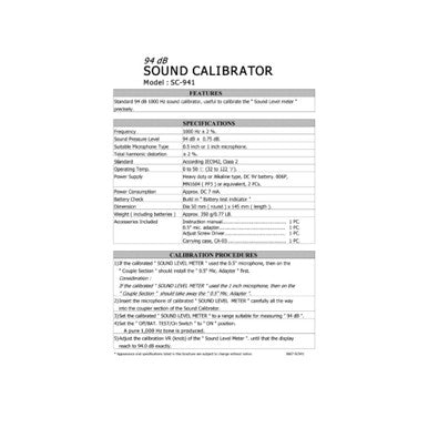 Lutron SC-941 Sound Calibrator | Precision 94 dB / 1000 Hz | IEC Class 2