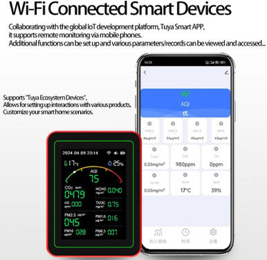 Smart air Quality Monitor Indoor, MT29 Home air Quality Tester with PM, CO2, CO 15-in-1, TVOC, HCHO, PM, AQI,Suitable for Home, School, Hotel,Office,Car(red+Black)