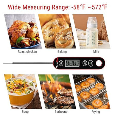 TempPro E30 Digital Meat Thermometer with Long Probe Kitchen Instant Read Cooking Food Thermometer for BBQ Smoker Grilling Oil Deep Fry Candy Thermometer with Large Backlit Display, Black/red