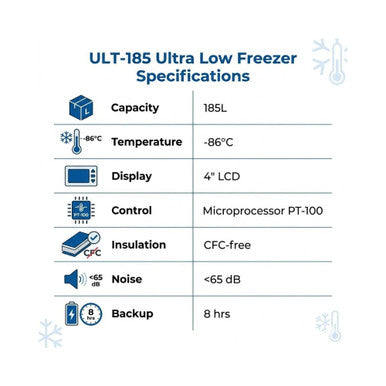 ULT-185 Ultra Low Freezer 185L | -86°C | Microprocessor Control | LCD Display