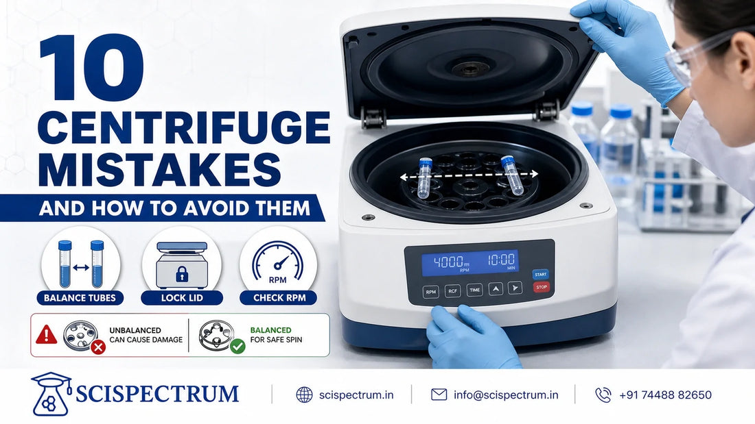 Laboratory centrifuge safety check with balanced sample tubes.