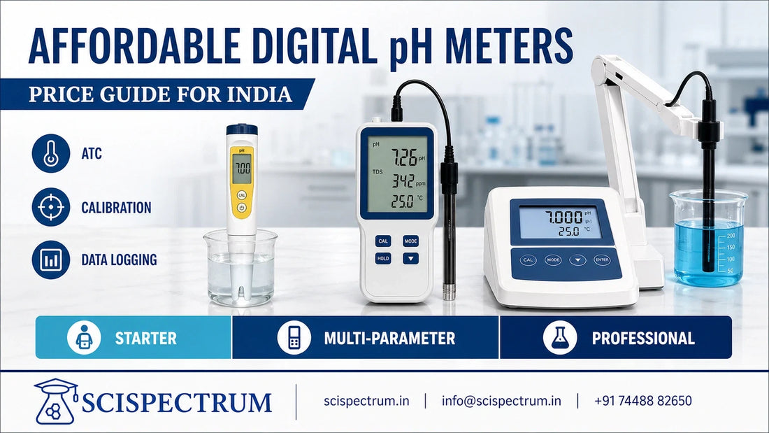 Starter, multi-parameter and professional digital pH meter types shown as a guide for India.