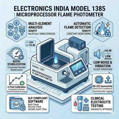 Electronics India 1385 Microprocessor Flame Photometer (Na & K) - Auto Safety & 5-Point Calibration