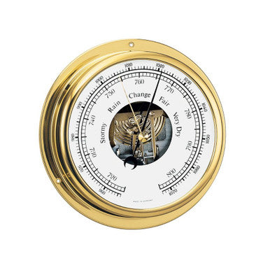 Barigo Regatta 184 Analog Barometer: Polished Brass Marine Weather Station, 100mm Dial