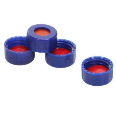 Blue screw cap with Bonded pre slit, Red &amp; White PTFE Silicone septa (9mm) Thickness: 1 mm 100 per Pack
