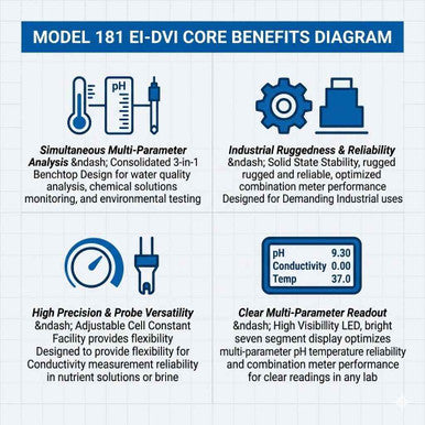Digital 3-in-1 pH Conductivity Temperature Meter | Model 181 EI-DVI | Laboratory Benchtop Analyzer