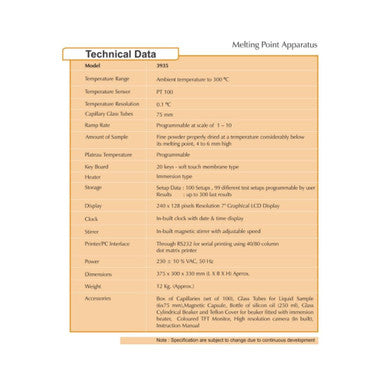 High-Resolution Digital Melting Point Apparatus 3935 | Visual & Microcontroller Control