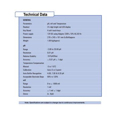 EI-DVI Digital pH Meter 111 Advance+ with Built-in Stirrer | High Precision Lab & Industrial pH & mV