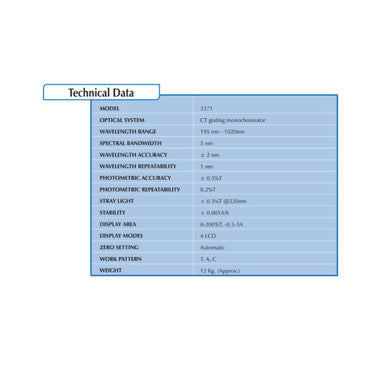 EI-DVI Model 3371 UV-VIS Spectrophotometer | Single Beam | 5 nm Spectral Bandwidth
