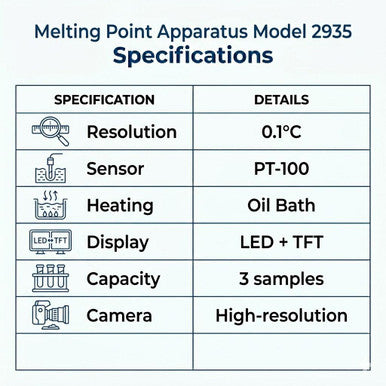 Digital Melting Point Apparatus Model 2935: High-Resolution TFT Camera for Pharmaceutical and Lab Use