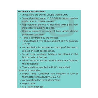 EI-DVI Laboratory Bacteriological Incubator Series | 28 Ltr to 224 Ltr Capacity | Analog Temperature Control