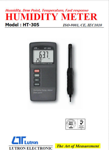 Lutron HT-305 Pocket Humidity Meter | Temp, Dew Point & Remote Probe | 0.1% RH Resolution