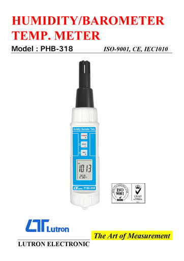 Lutron PHB-318 Digital Humidity Barometer & Temperature Meter