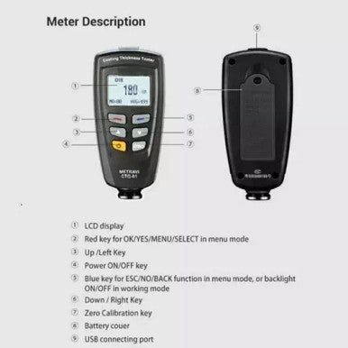 Metravi CTG-01 Coating thickness gauge with inbuilt sensors for ferrous and non ferrous metals with data output & software