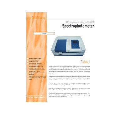 EI-DVI 2371 Microprocessor UV-VIS Spectrophotometer - Single Beam, 200-1000 nm