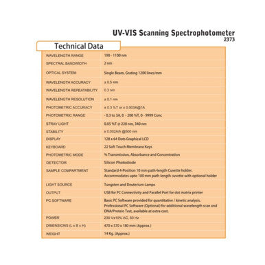 EI-DVI Model 2373 Single Beam Scanning UV-VIS Spectrophotometer 190-1100 nm