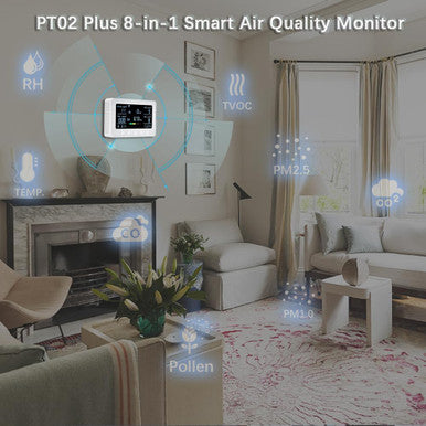 PT02 Plus Wi-Fi Air Quality Monitor Detects Pollen, TVOC, CO, CO2, PM2.5, 1.0, Temp. and RH, IoT Controller, Smart Home