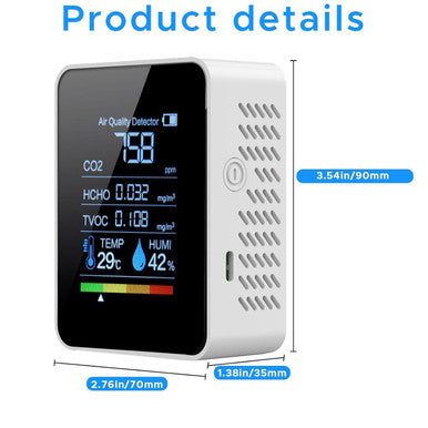 Prefessionall Indoor Air Quality Monitor MT05, 5 in 1 Portable Smartair Quality Tester for CO2 | TVOC | HCHO | Temp | Hum for Home Cars Plants and Pets So On（White）