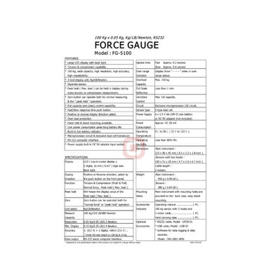 Lutron FG-5100 Digital Force Gauge – 100 Kg High-Resolution Tension & Compression Meter