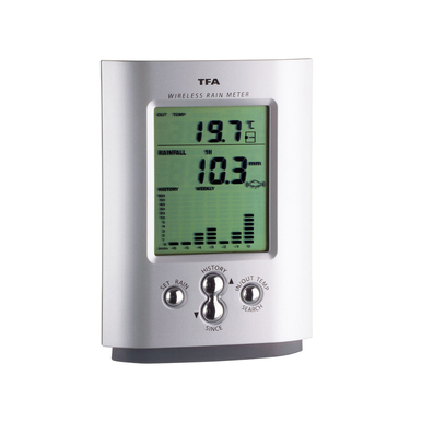 TFA MONSUN 47.3003 Digital Wireless Rain Gauge with Outdoor Temperature and Historical Data