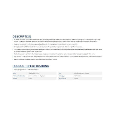 Reagecon 1.30 µS/cm Conductivity Standard (250ml) | NIST Traceable Calibrator
