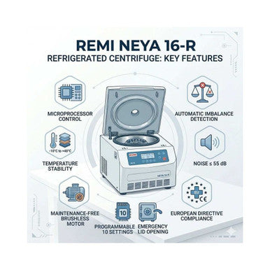 REMI NEYA 16R Refrigerated Bench Top Centrifuge | 16000 RPM High Speed Lab Centrifuge