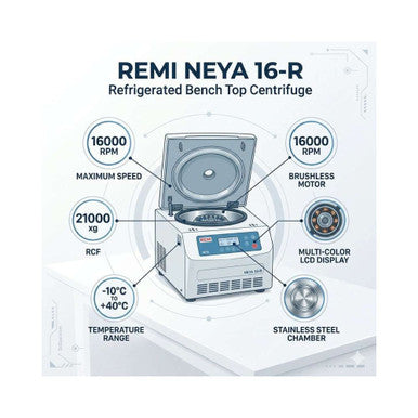 REMI NEYA 16R Refrigerated Bench Top Centrifuge | 16000 RPM High Speed Lab Centrifuge
