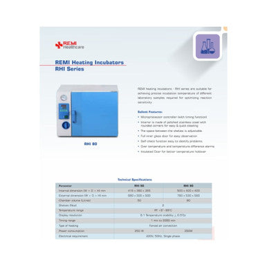 REMI RHI-80 Hot Air Incubator, 80 Litres, Forced Air Convection for Lab Use