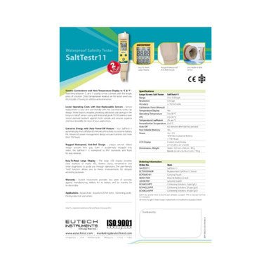 Eutech SaltTestr 11 Waterproof Salinity Tester (0-10.00 ppt) with ATC