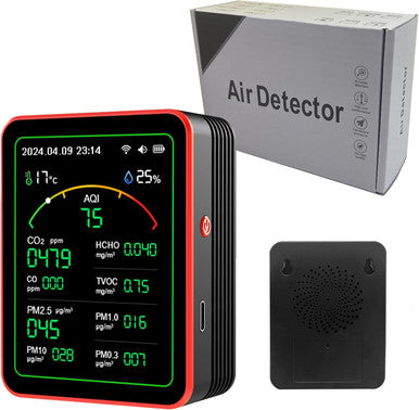 Smart air Quality Monitor Indoor, MT29 Home air Quality Tester with PM, CO2, CO 15-in-1, TVOC, HCHO, PM, AQI,Suitable for Home, School, Hotel,Office,Car(red+Black)