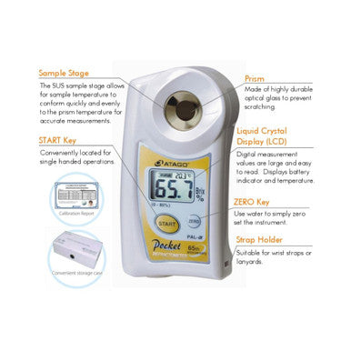 ATAGO PAL-Alpha Digital Pocket Refractometer 0.0-85.0% Brix with ATC, IP65 Water Resistant