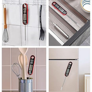 TempPro E30 Digital Meat Thermometer with Long Probe Kitchen Instant Read Cooking Food Thermometer for BBQ Smoker Grilling Oil Deep Fry Candy Thermometer with Large Backlit Display, Black/red