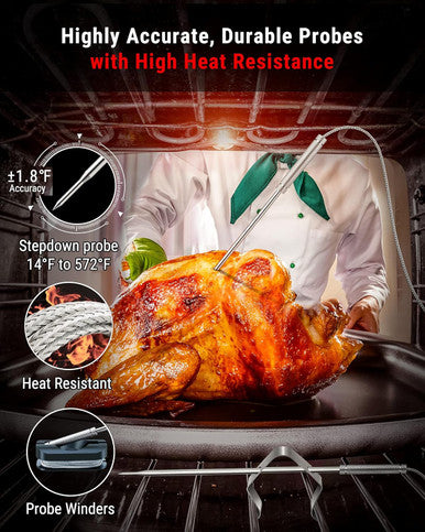 ThermoPro TP826 500FT Wireless Meat Thermometer for Cooking and Grilling, Dual Temperature Probe Food Grill Thermometer with HI/Low Alert& Kitchen Timer, IPX4 Smoker BBQ Thermometer for Oven,Smoking
