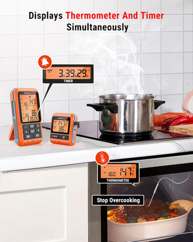ThermoPro TP826 500FT Wireless Meat Thermometer for Cooking and Grilling, Dual Temperature Probe Food Grill Thermometer with HI/Low Alert& Kitchen Timer, IPX4 Smoker BBQ Thermometer for Oven,Smoking