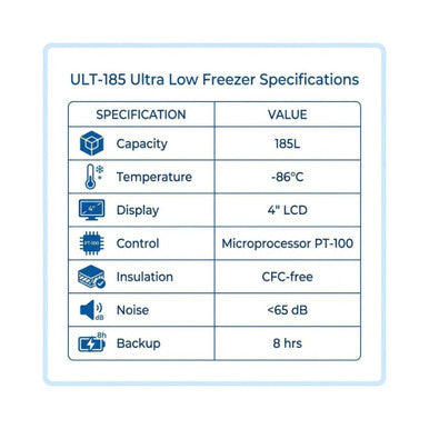 ULT-185 Ultra Low Freezer 185L | -86°C | Microprocessor Control | LCD Display