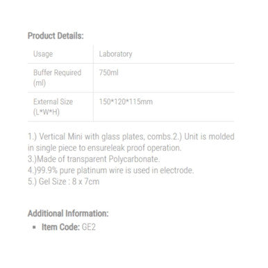 GE-2 Vertical Mini Gel Electrophoresis System | Leak-Proof Polycarbonate Lab Unit