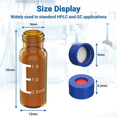 HPLC Vials Amber Glass with Screw Neck 2mL (Pack of 100)